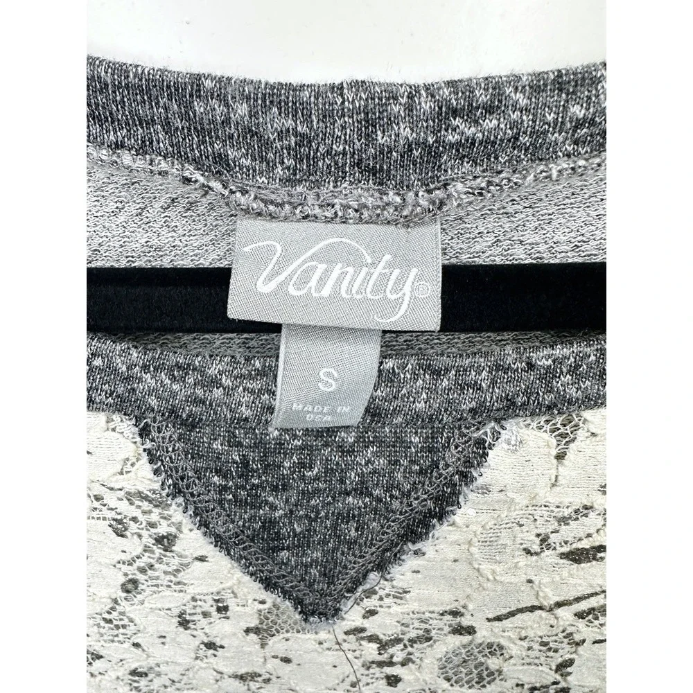 Vanity Grey Lace Knit Top Size S Long Sleeve Y2K Indie Sleaze Dark Cottagecore - Picture 9 of 11